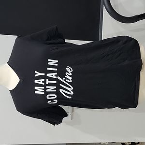 Womens Black V neck " May Contain Wine " tee shirt sz XL